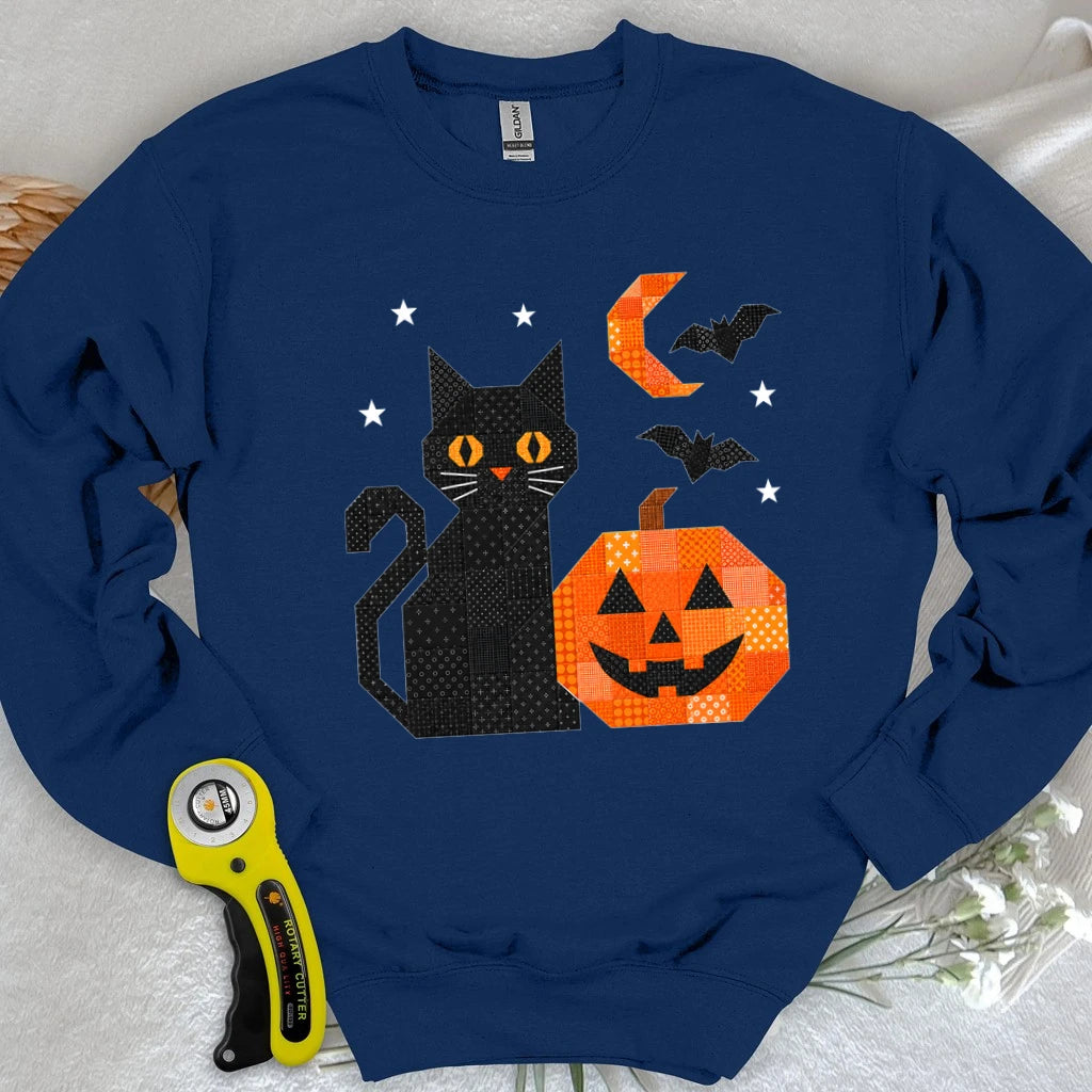 Patchwork Cat & Pumpkin Sweatshirt