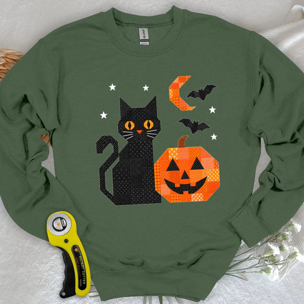 Patchwork Cat & Pumpkin Sweatshirt