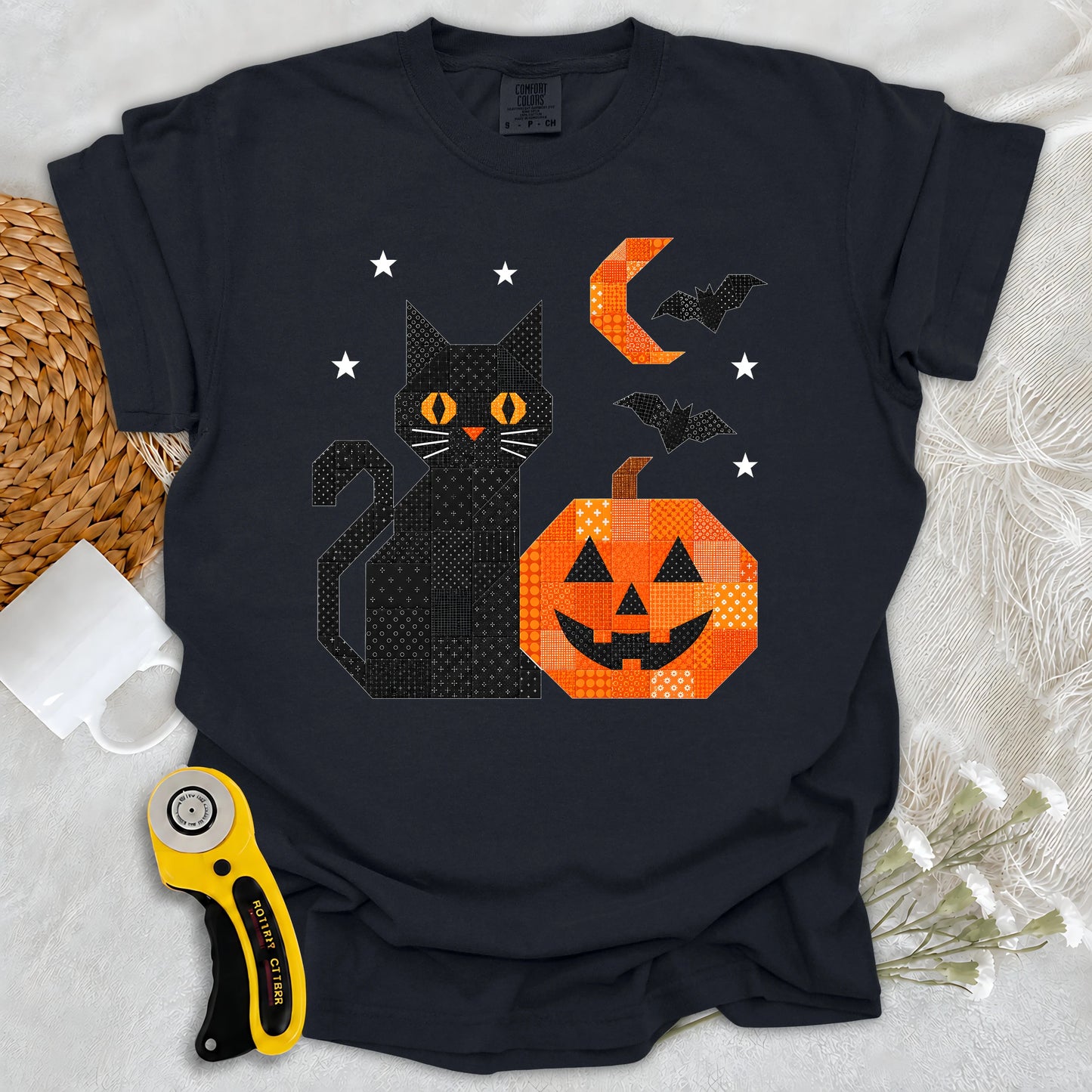 Comfort Colors Patchwork Cat & Pumpkin T-shirt