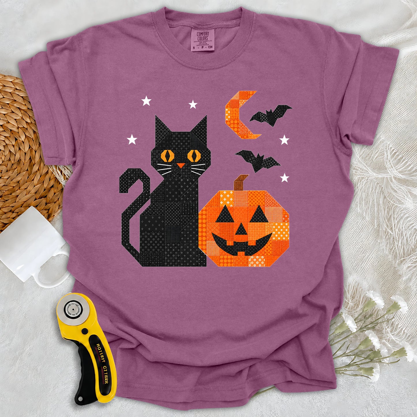 Comfort Colors Patchwork Cat & Pumpkin T-shirt
