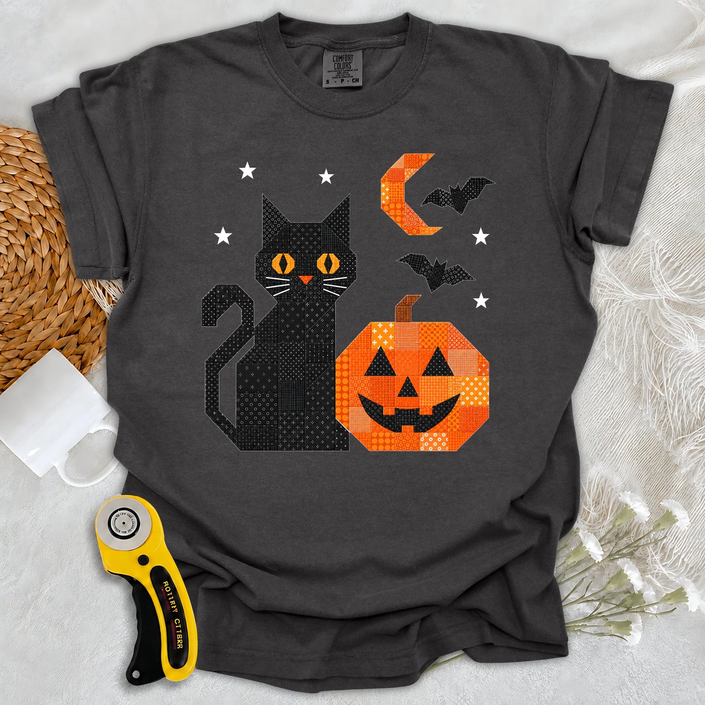 Comfort Colors Patchwork Cat & Pumpkin T-shirt