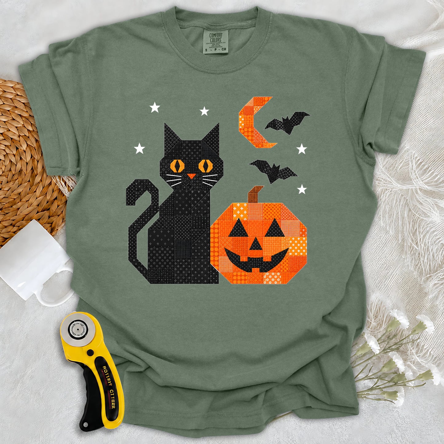 Comfort Colors Patchwork Cat & Pumpkin T-shirt