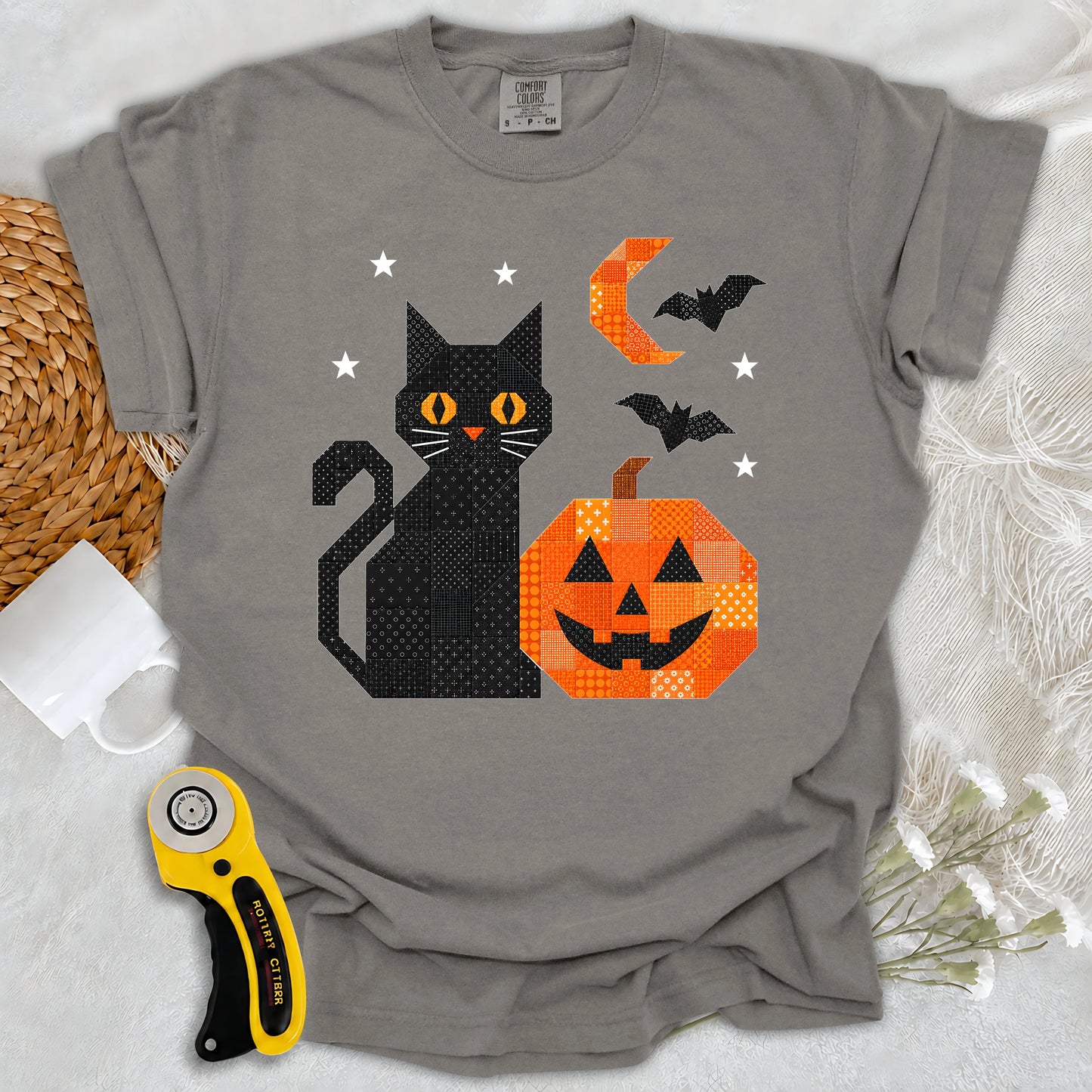Comfort Colors Patchwork Cat & Pumpkin T-shirt