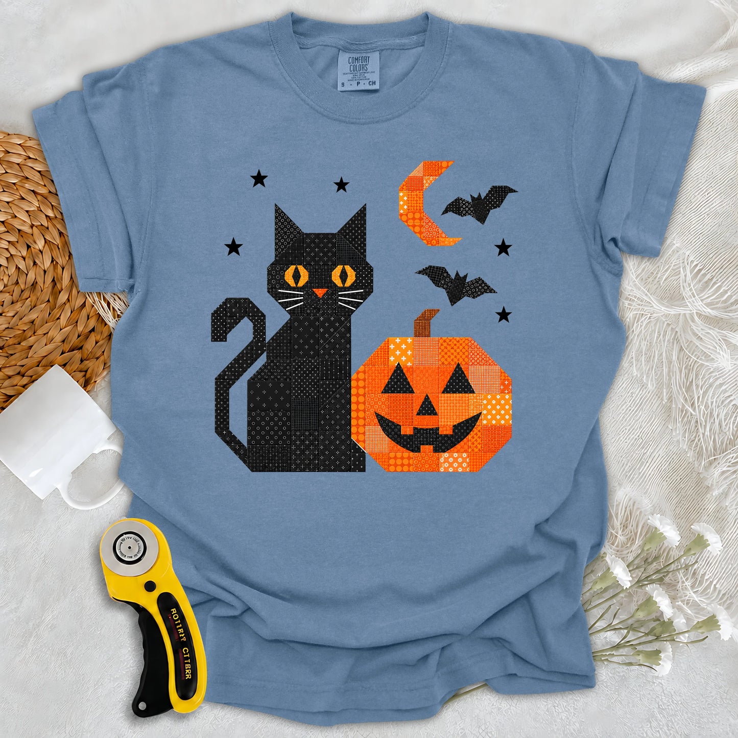 Comfort Colors Patchwork Cat & Pumpkin T-shirt