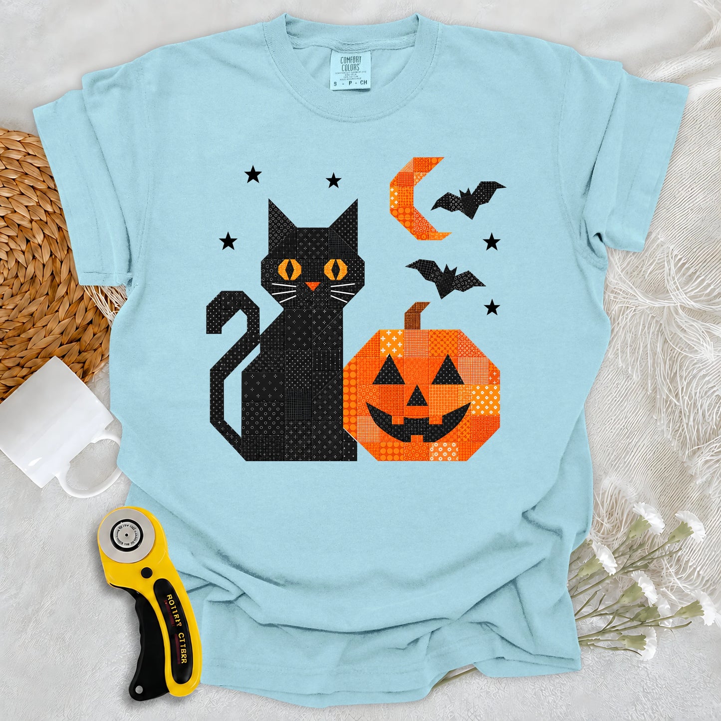 Comfort Colors Patchwork Cat & Pumpkin T-shirt