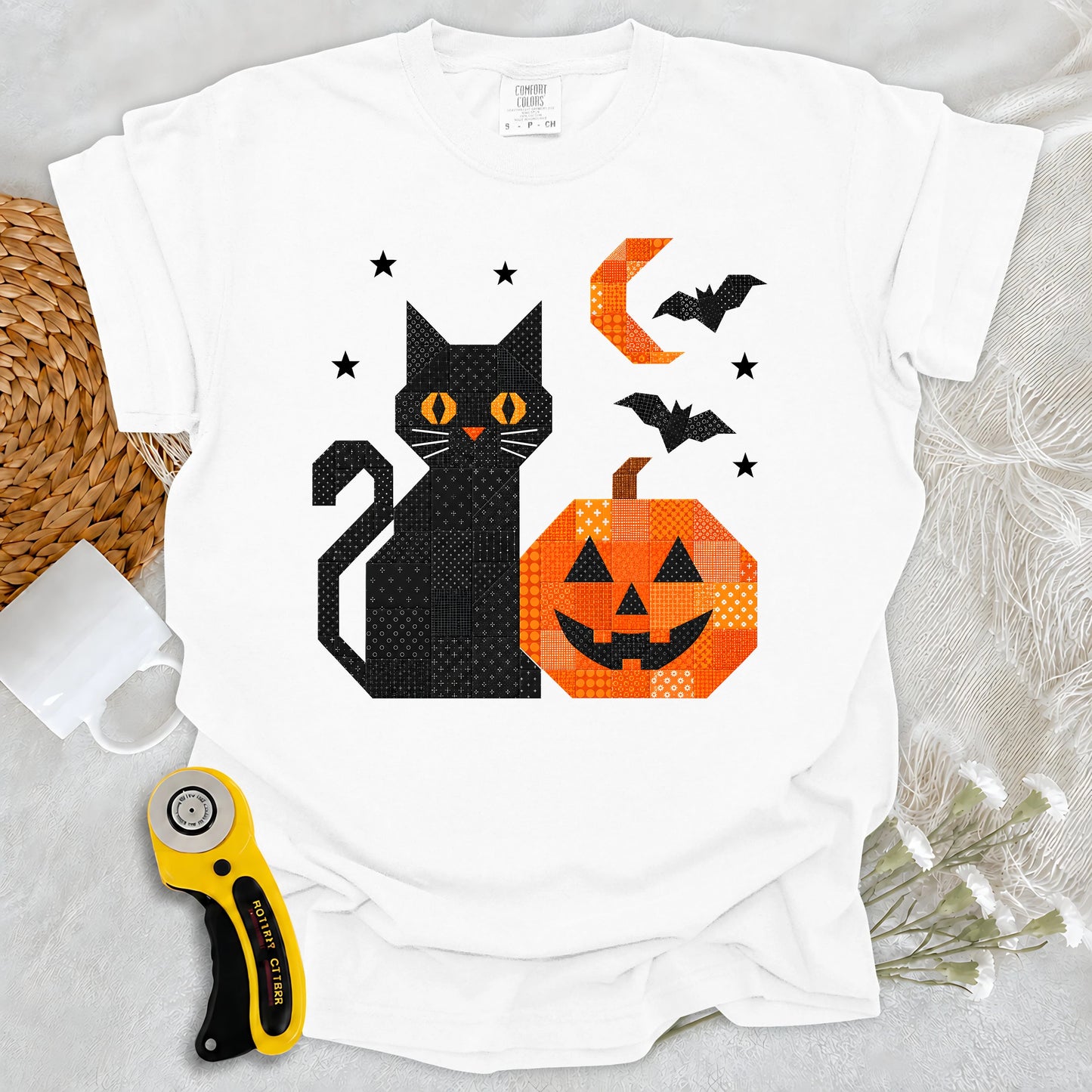 Comfort Colors Patchwork Cat & Pumpkin T-shirt
