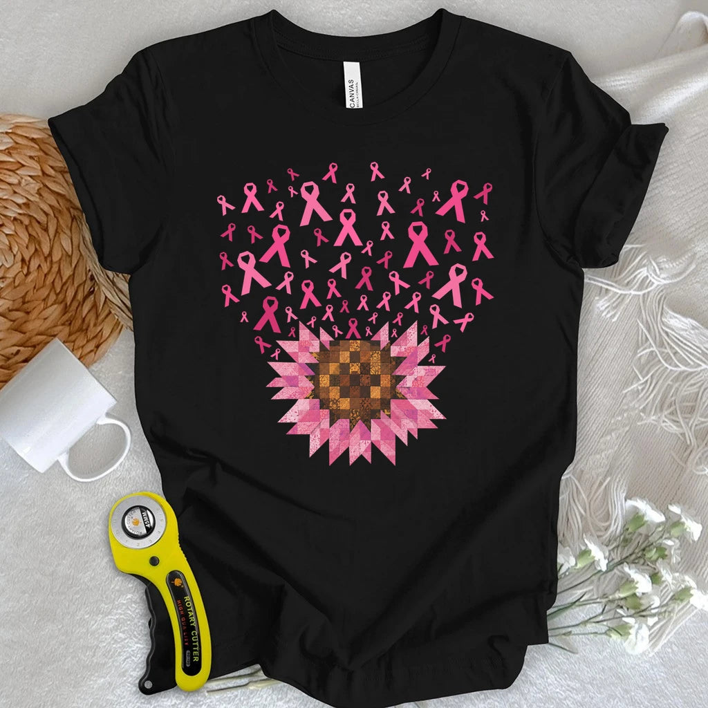 Pink Ribbon Quilt Bloom T-shirt