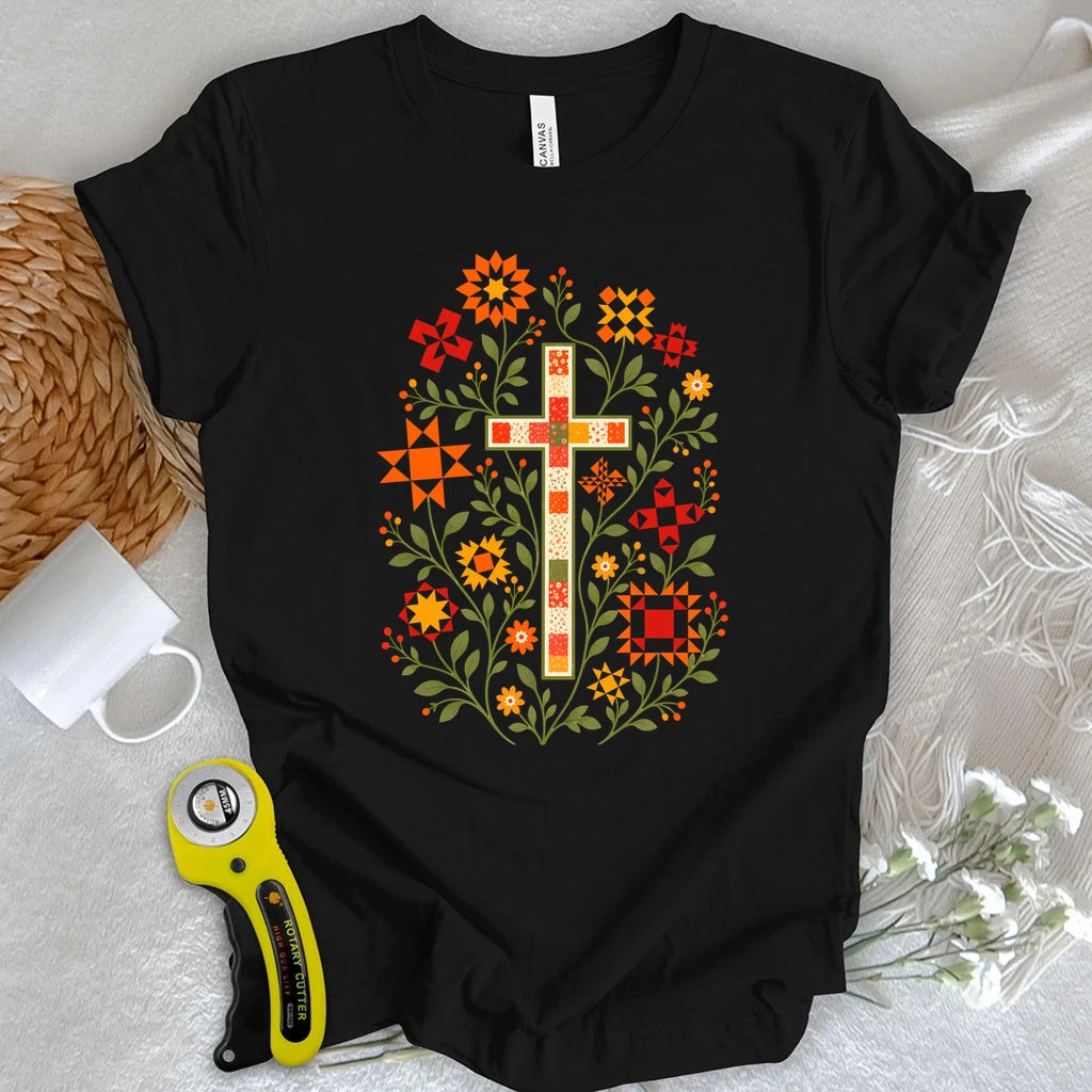 Floral Cross & Quilt Stars T-shirt
