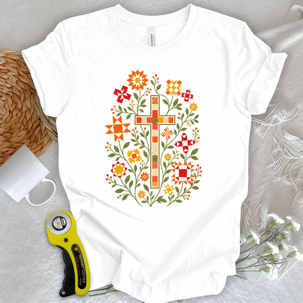 Floral Cross & Quilt Stars T-shirt