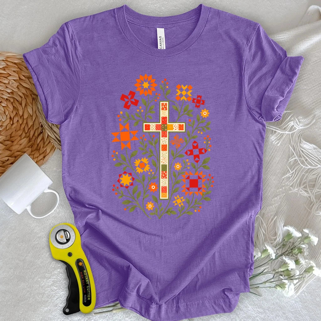 Floral Cross & Quilt Stars T-shirt