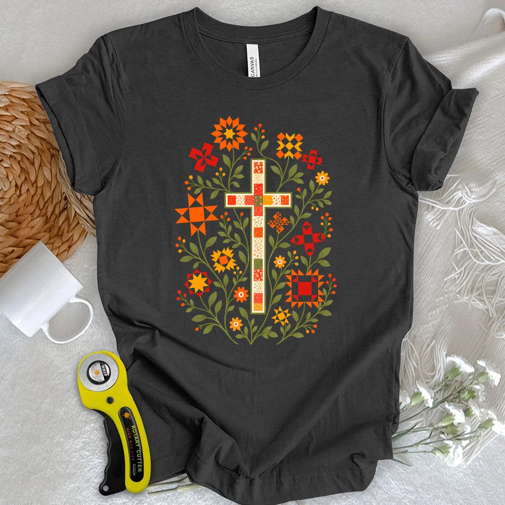 Floral Cross & Quilt Stars T-shirt