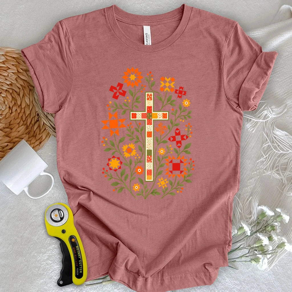 Floral Cross & Quilt Stars T-shirt