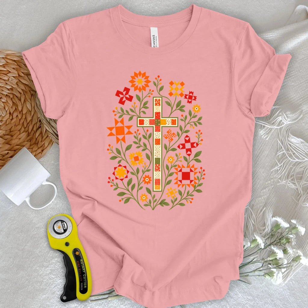 Floral Cross & Quilt Stars T-shirt