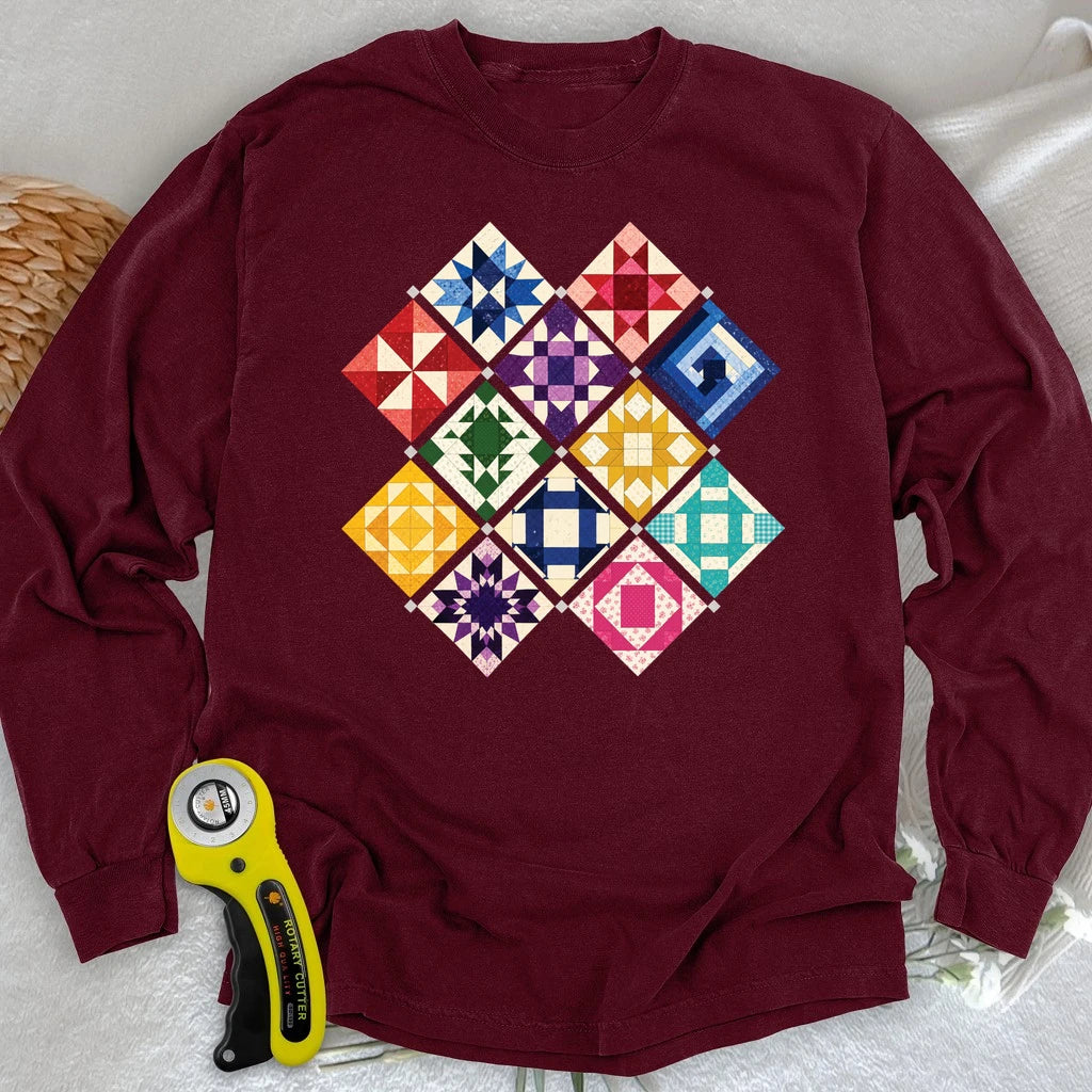 Jewerly Patchwork Long Sleeve T-shirt