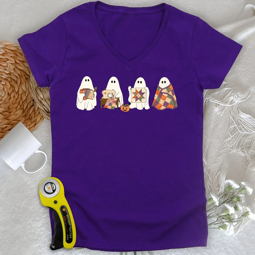 Ghostly Quilt Club Lady V-neck