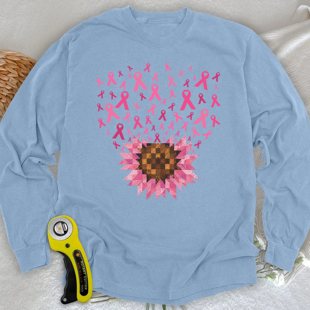 Pink Ribbon Quilt Bloom Long Sleeve T-shirt