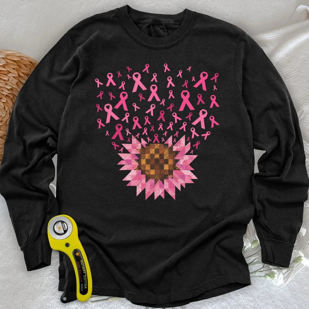 Pink Ribbon Quilt Bloom Long Sleeve T-shirt