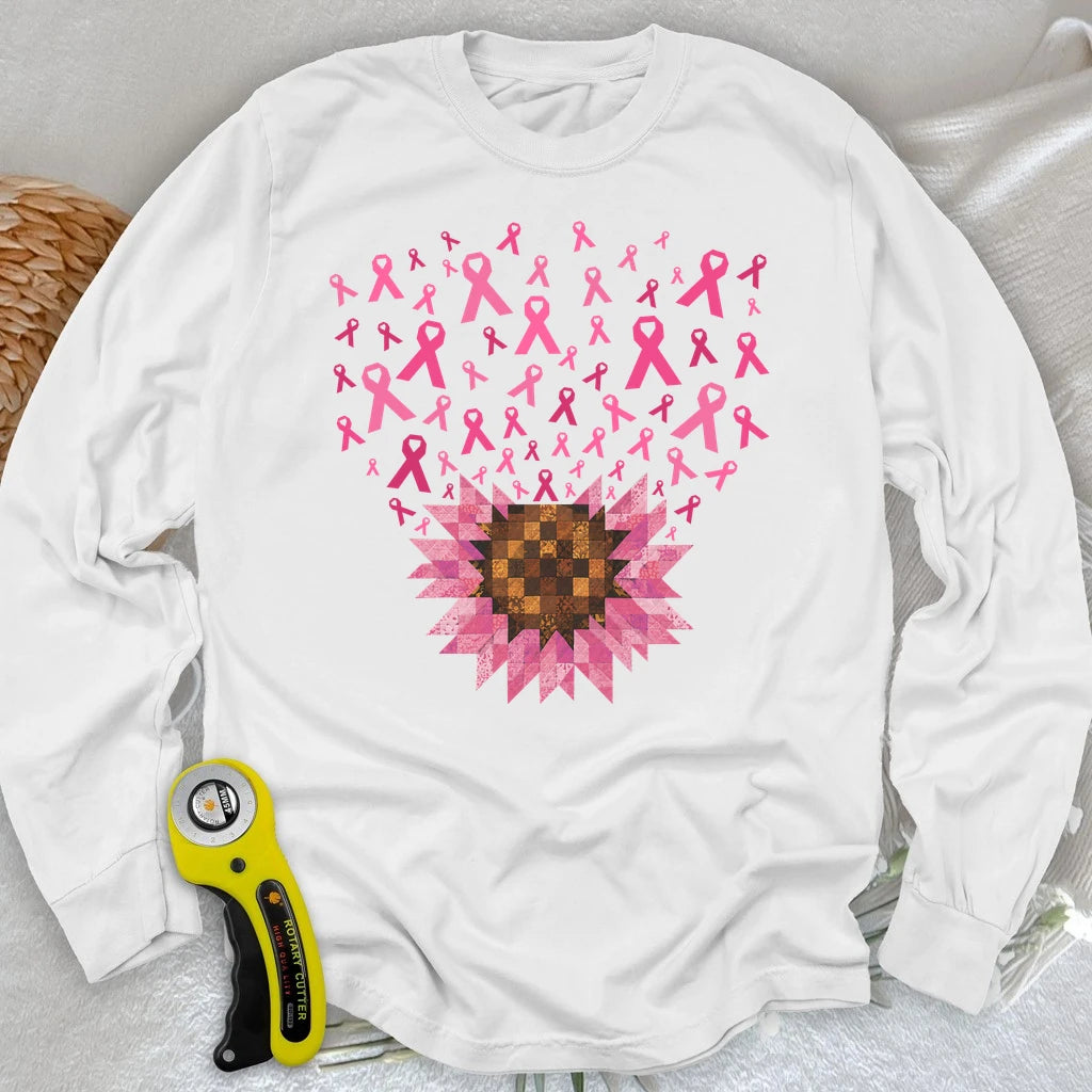 Pink Ribbon Quilt Bloom Long Sleeve T-shirt