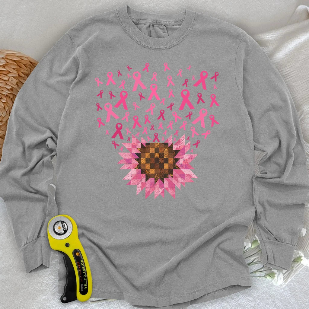 Pink Ribbon Quilt Bloom Long Sleeve T-shirt