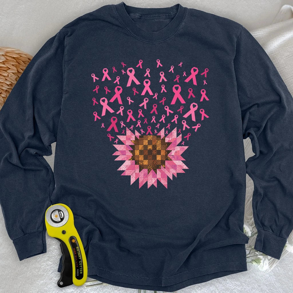 Pink Ribbon Quilt Bloom Long Sleeve T-shirt