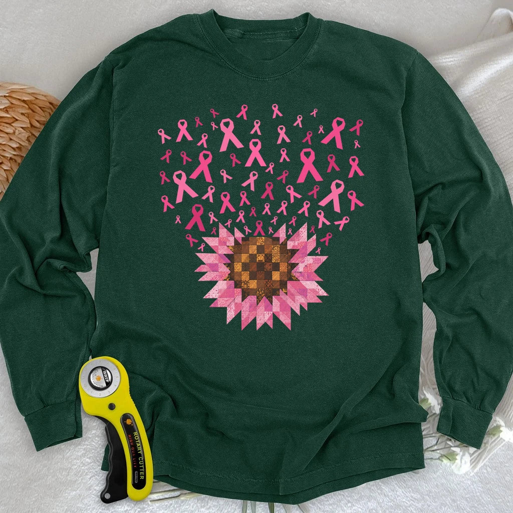 Pink Ribbon Quilt Bloom Long Sleeve T-shirt