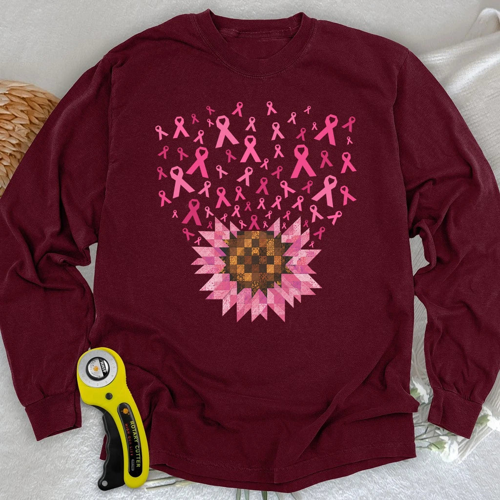 Pink Ribbon Quilt Bloom Long Sleeve T-shirt