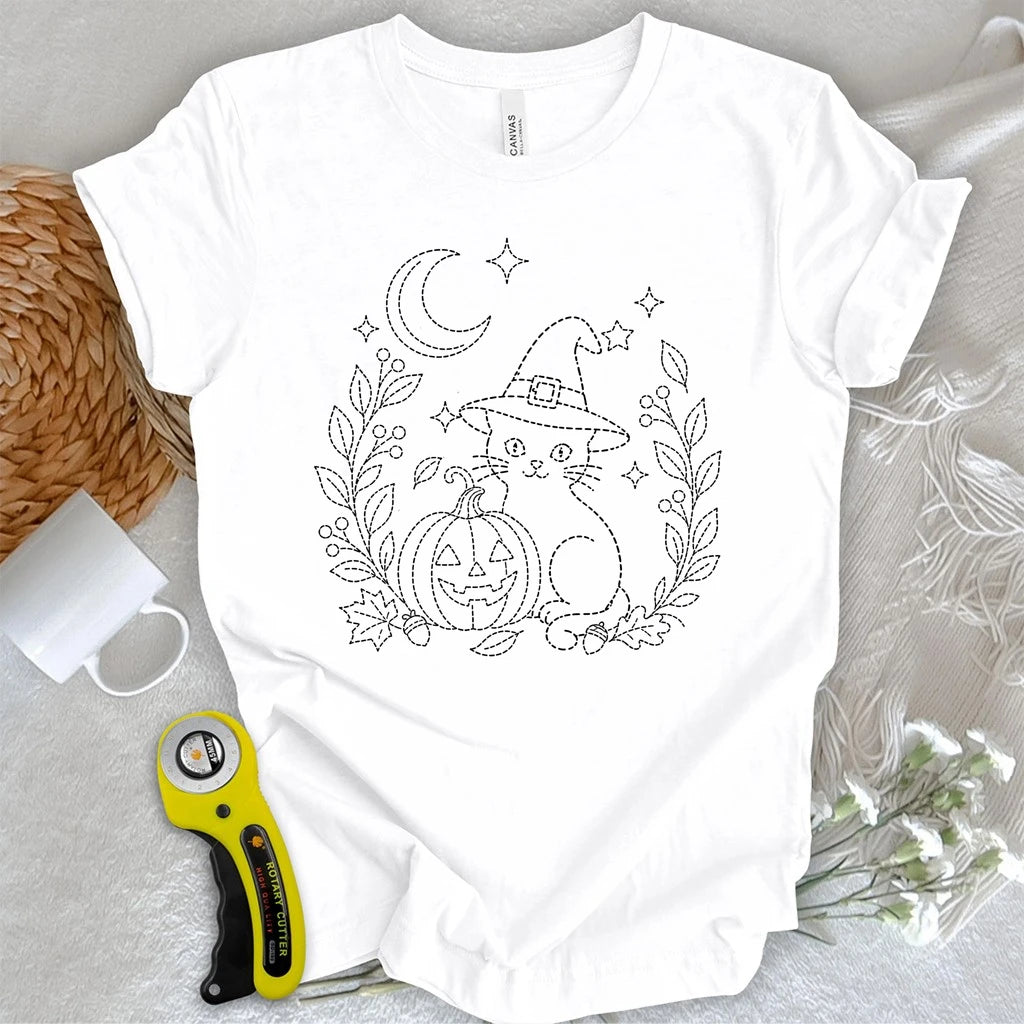 Sashiko Halloween Cat T-shirt