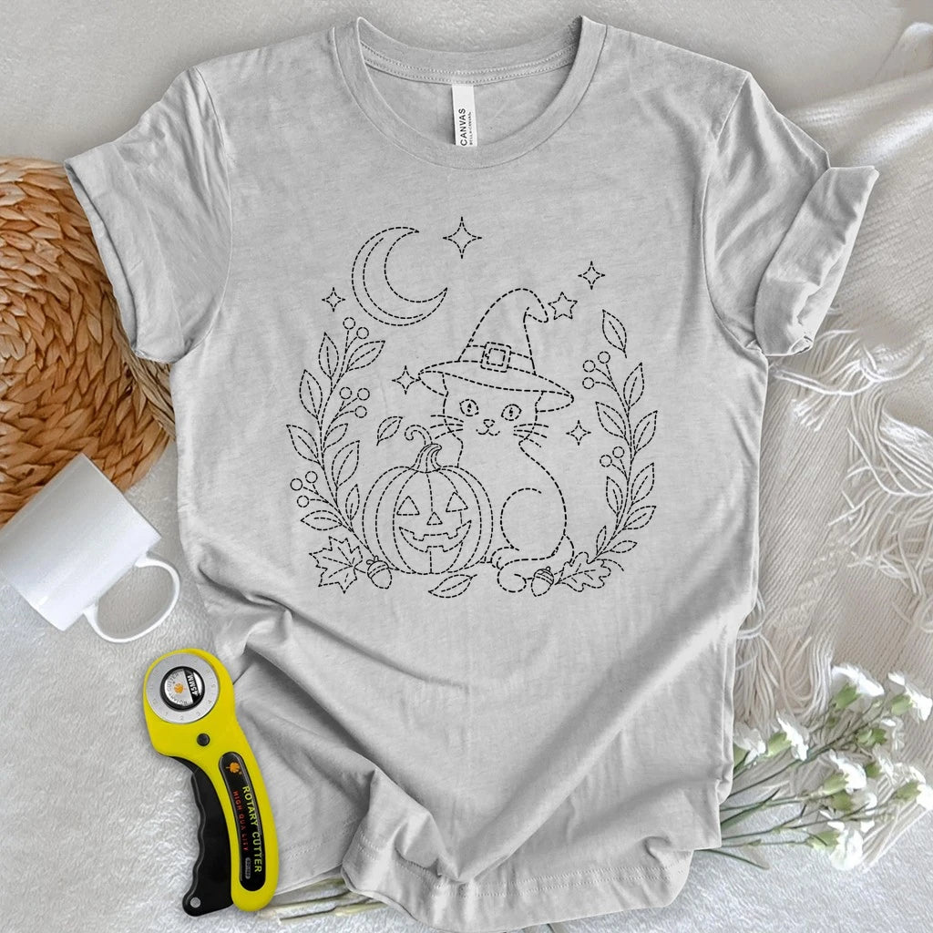 Sashiko Halloween Cat T-shirt