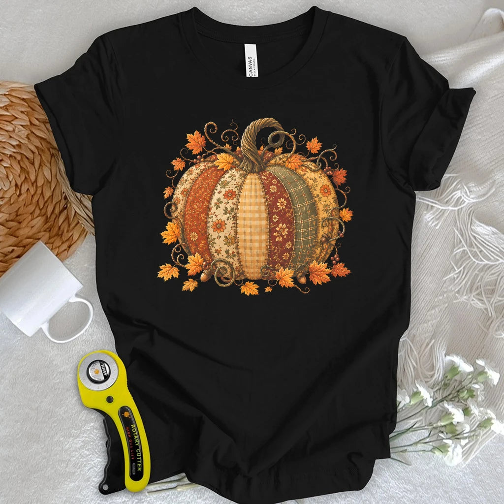 Autumn Patchwork Pumpkin T-shirt