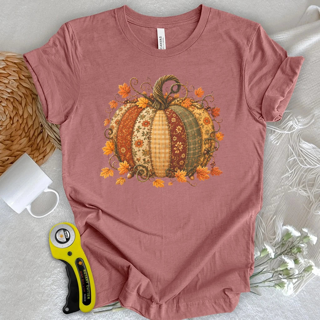 Autumn Patchwork Pumpkin T-shirt