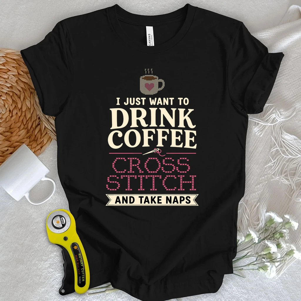 Coffee & Cross Stitch T-shirt