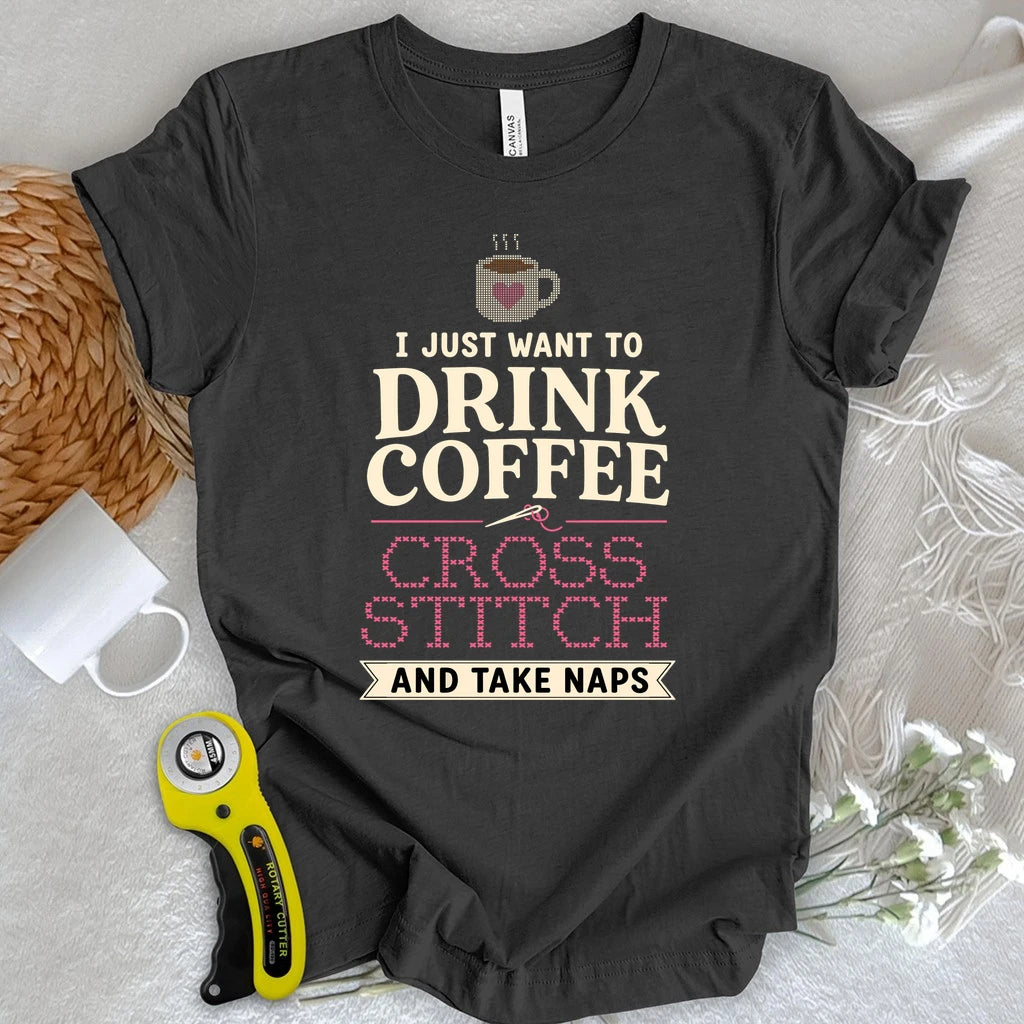 Coffee & Cross Stitch T-shirt