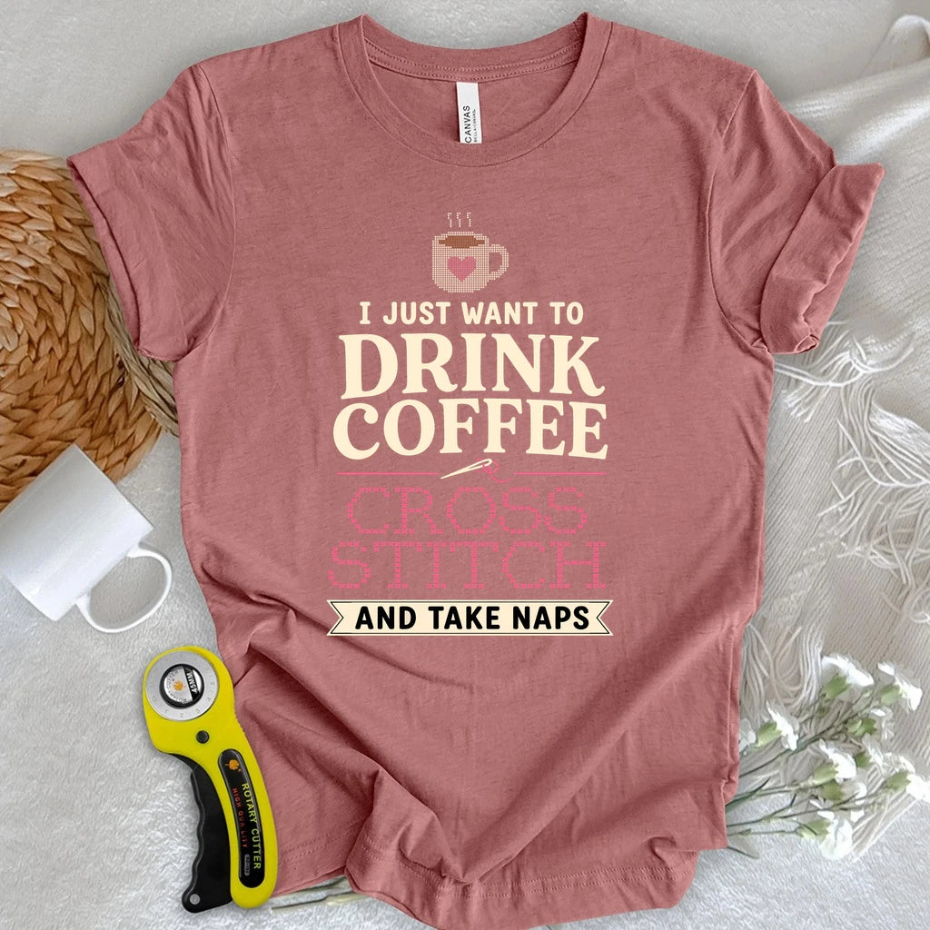 Coffee & Cross Stitch T-shirt