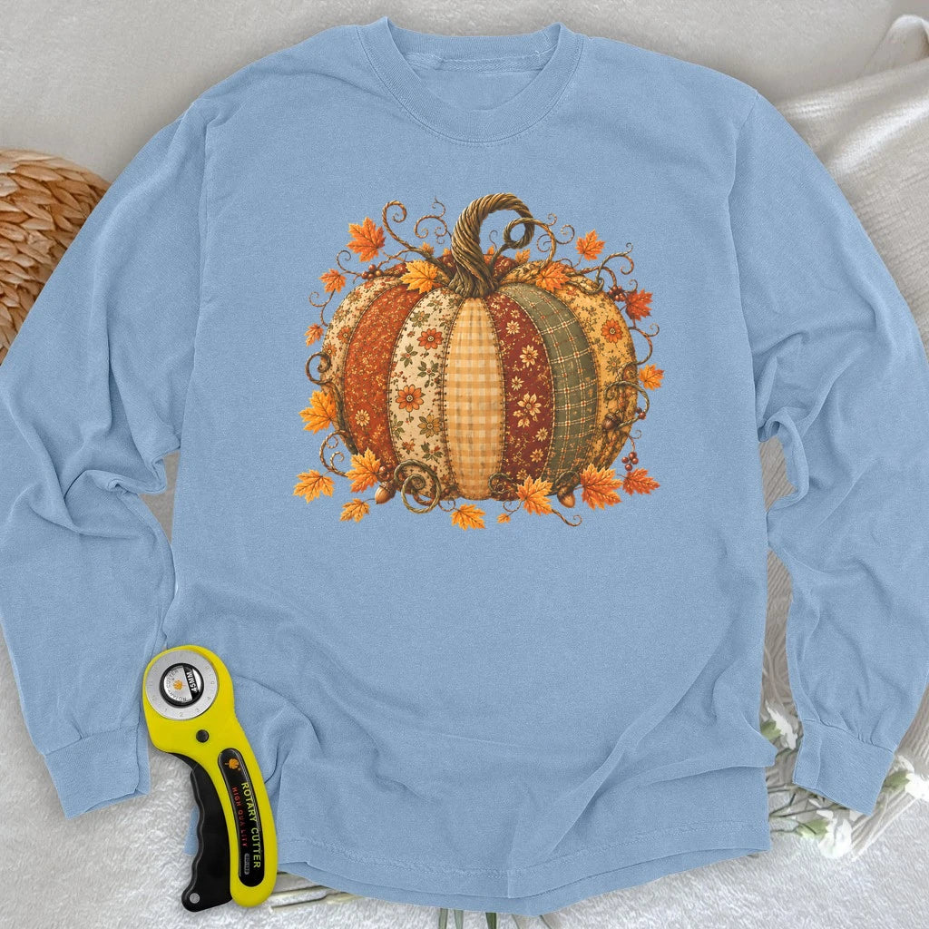 Autumn Patchwork Pumpkin Long Sleeve T-shirt
