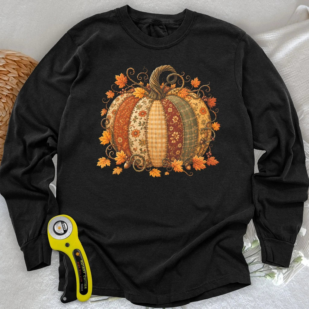 Autumn Patchwork Pumpkin Long Sleeve T-shirt