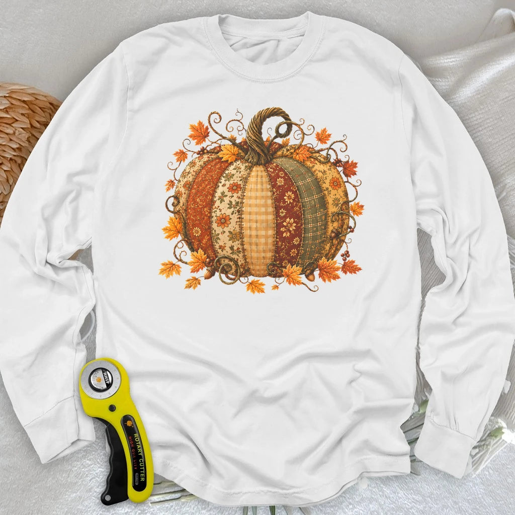 Autumn Patchwork Pumpkin Long Sleeve T-shirt