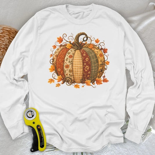 Autumn Patchwork Pumpkin Long Sleeve T-shirt