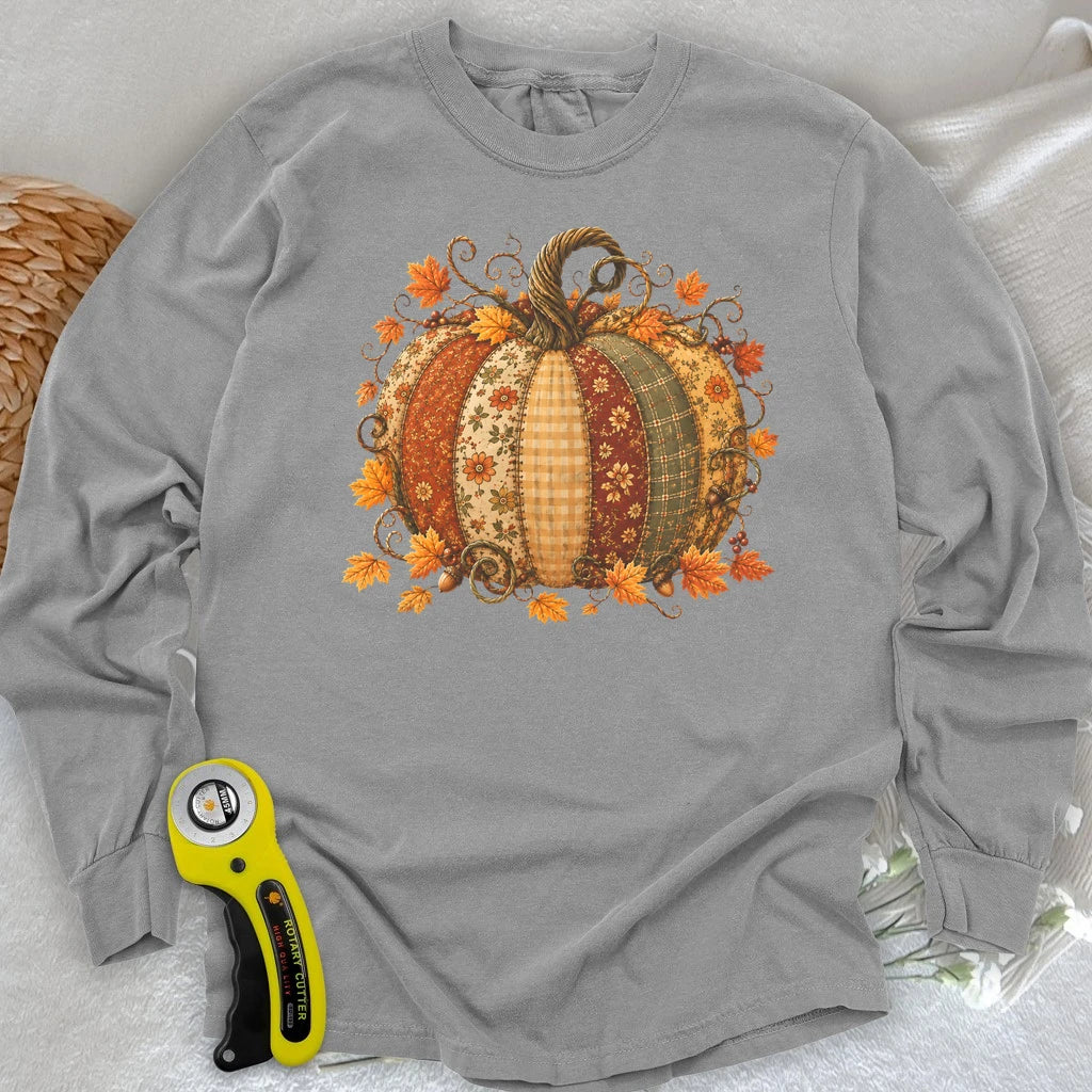 Autumn Patchwork Pumpkin Long Sleeve T-shirt