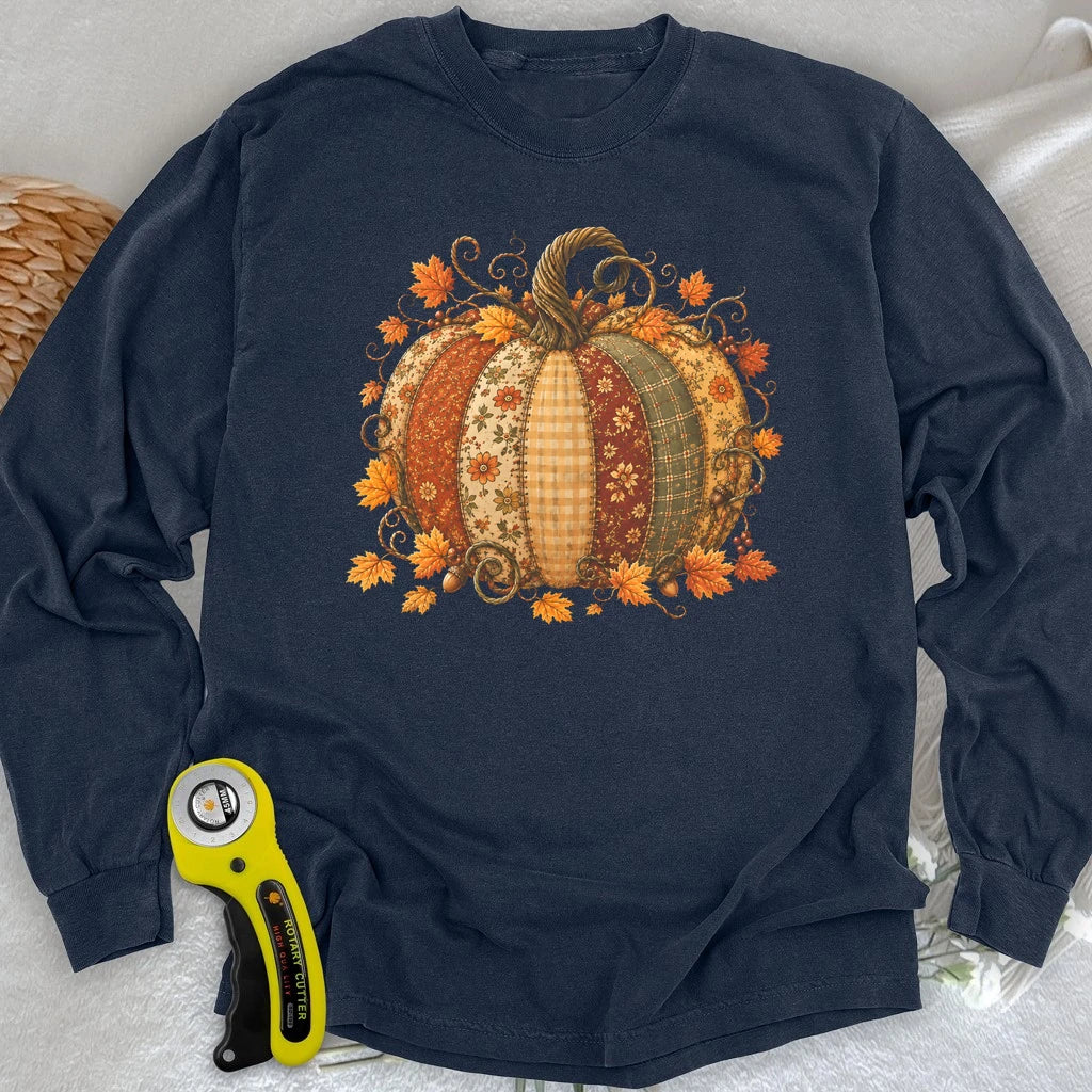 Autumn Patchwork Pumpkin Long Sleeve T-shirt