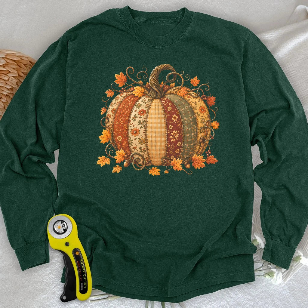 Autumn Patchwork Pumpkin Long Sleeve T-shirt