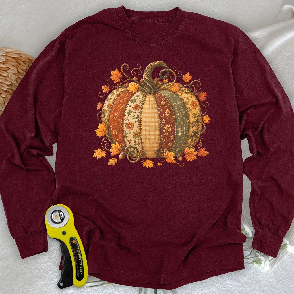 Autumn Patchwork Pumpkin Long Sleeve T-shirt
