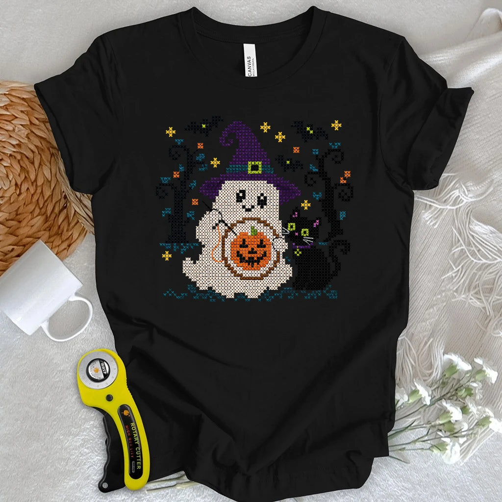 Spooky Cross Stitch Ghost T-shirt