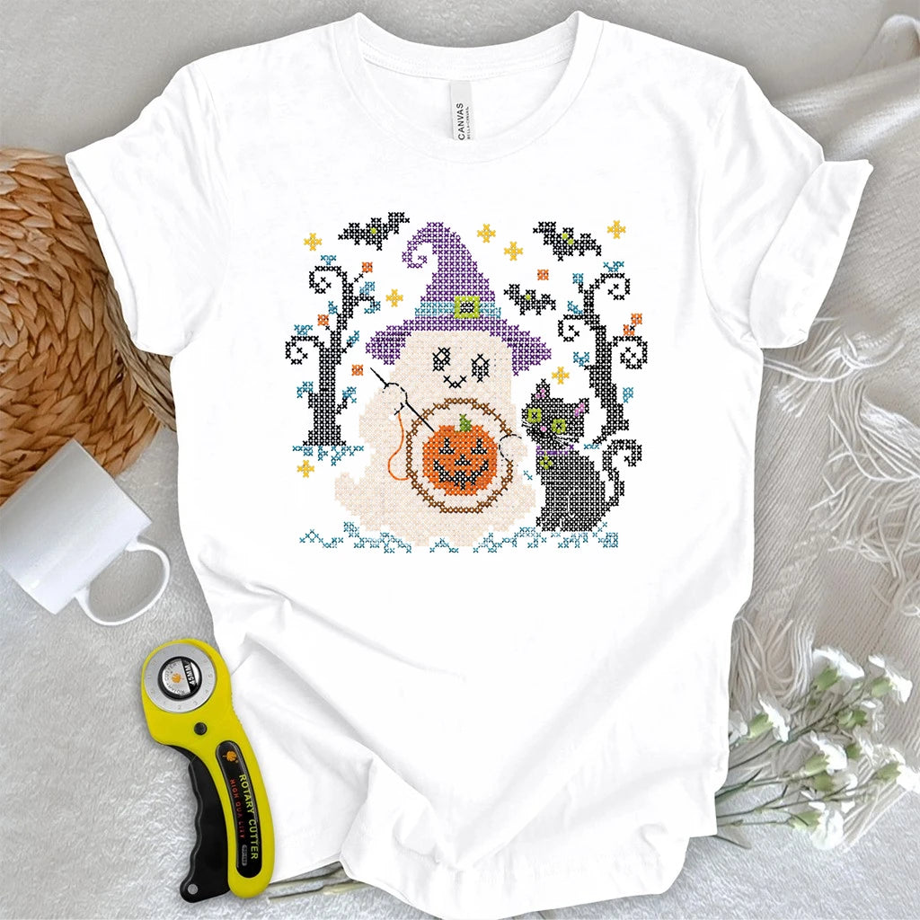 Spooky Cross Stitch Ghost T-shirt