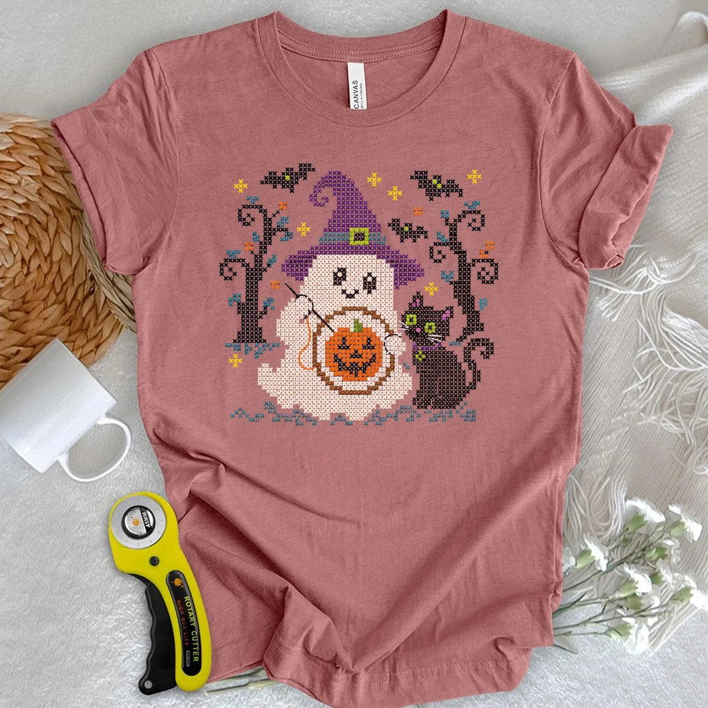 Spooky Cross Stitch Ghost T-shirt