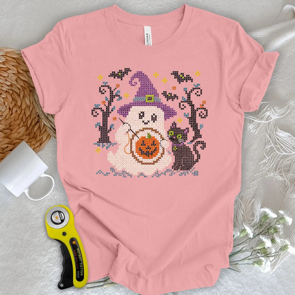 Spooky Cross Stitch Ghost T-shirt