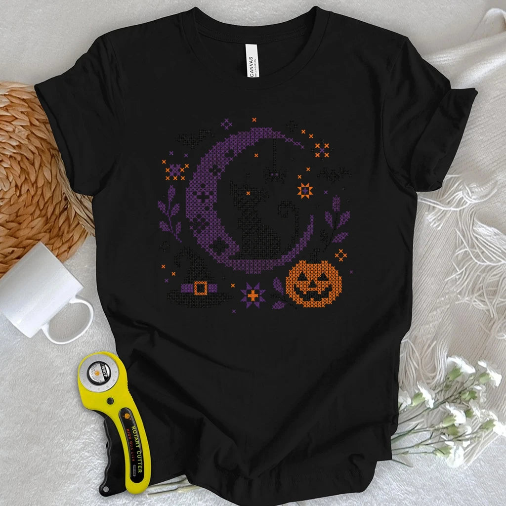 Moonlit Halloween Cross Stitch T-shirt