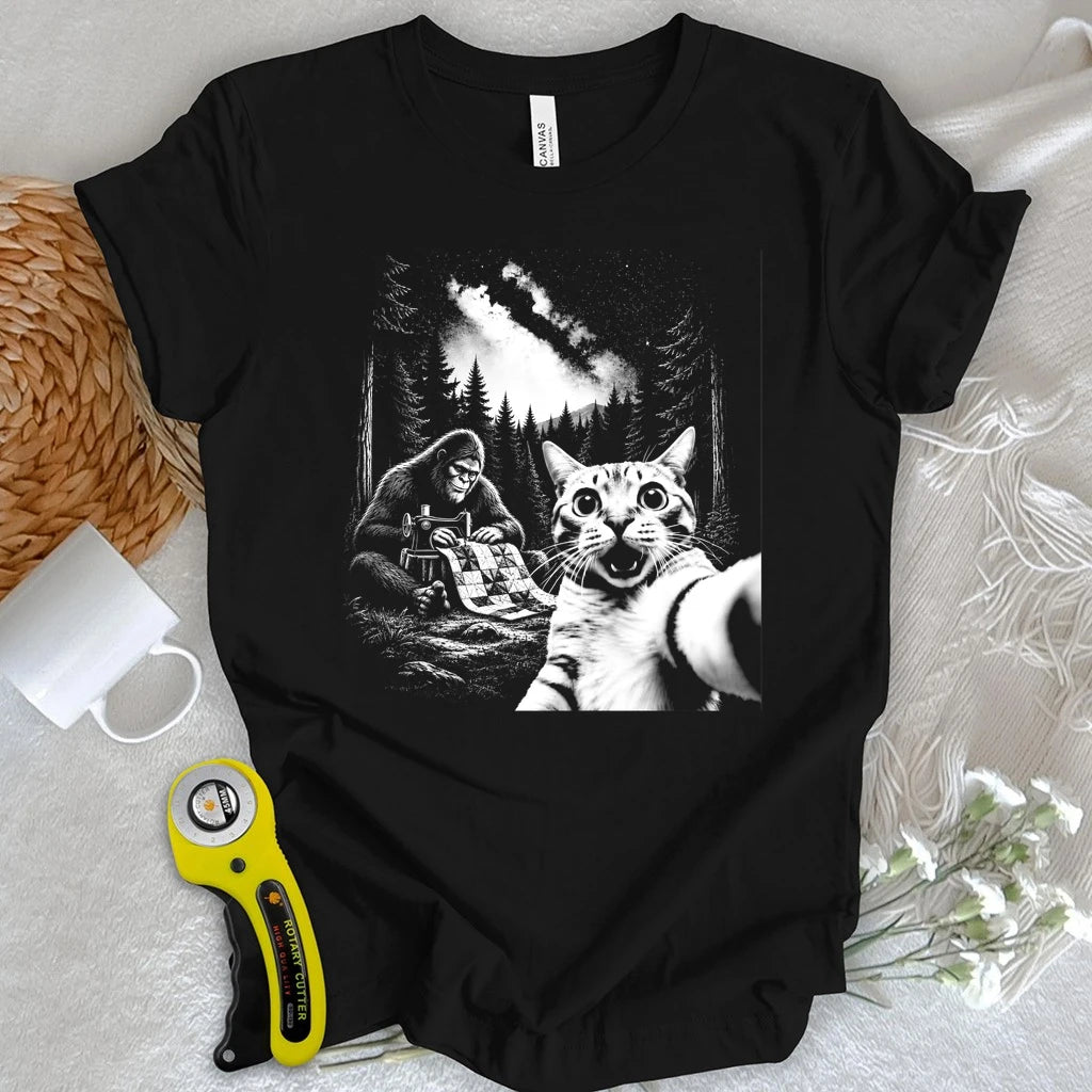 Cat Selfie Meets Quilting Bigfoot T-shirt