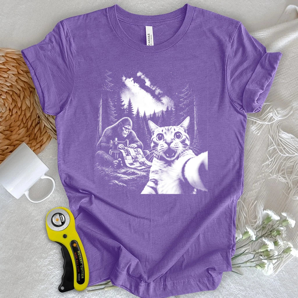 Cat Selfie Meets Quilting Bigfoot T-shirt