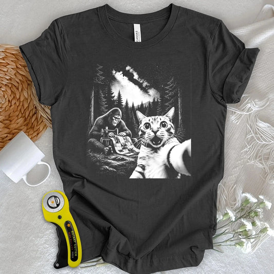 Cat Selfie Meets Quilting Bigfoot T-shirt