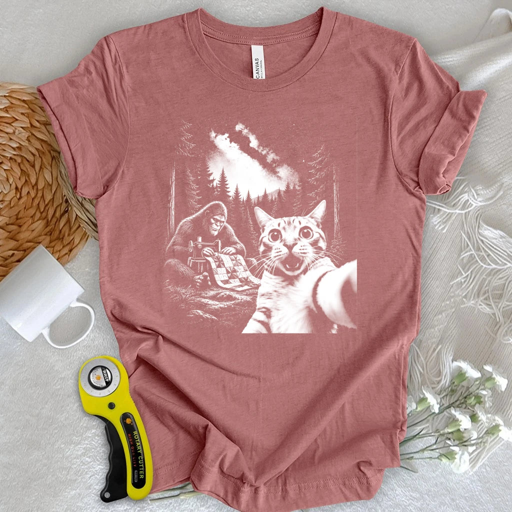 Cat Selfie Meets Quilting Bigfoot T-shirt